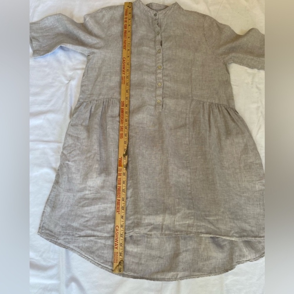 Women's Grey 100% Linen Dress MD Popover Lagenlook 3/4 Sleeve Coastal Grandma - Picture 12 of 13